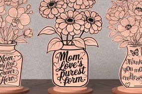 Σετ των 2 Intra απο ξύλο plywood 3mm-4mm πάχος – Thank You Mom Flower Vase Δίασταση  20x20 cm INTRAFABR-120643355