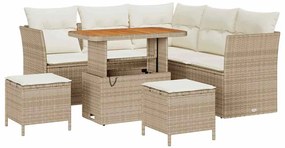 vidaXL Σετ Καναπέ Κήπου Ρυθμιζόμενο ύψος 8 pcs Μπεζ συνθετικό ρατάν