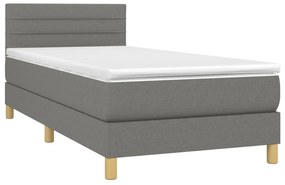 vidaXL Κρεβάτι Boxspring με Στρώμα &amp; LED Σκ.Γκρι 90x190 εκ. Υφασμάτινο