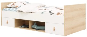 Κρεβάτι Jort  90x200cm με Συρτάρια Αποθηκευτικά  White + Natural  ToiToiKids