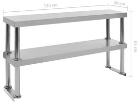 Ράφι Επιτραπέζιο για Πάγκο Διώροφο 120x30x65 εκ. Ανοξ. Ατσάλι