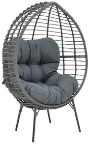 Καρέκλα - Πολυθρόνα Nestie wicker rattan γκρι-μεταλλικό γκρι πόδι-γκρι μαξιλάρι 102x80x155 εκ. 102x80x156 εκ.