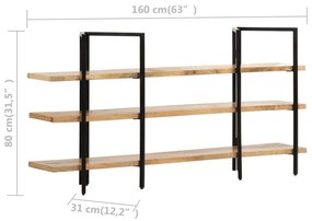 Βιβλιοθήκη με 3 Επίπεδα 160 x 31 x 80 εκ. Μασίφ Ξύλο Μάνγκο - Καφέ