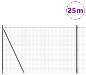 vidaXL Συρμάτινος Φράχτης  με 13 Στεφάνια Γκρι 1.6x25 μ Ατσάλι