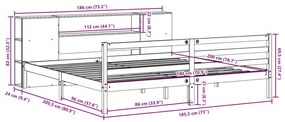 Κρεβάτι Βιβλιοθήκη Χωρίς Στρώμα 180x200 εκ Μασίφ Ξύλο Πεύκου - Καφέ