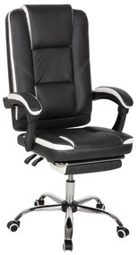 OFFICE CHAIR SEENA  BLACK-WHITE PU-FOLDING FOOTREST 62x65x115Hcm.