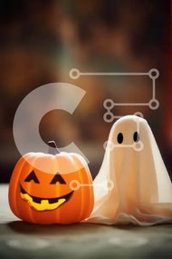 Intra Συλλεκτικό Ξύλινο Παζλ Plywood 4mm - Διακοσμήσεις αποκριών με κολοκύθες και φάντασμα Σε Ξύλινο Κουτί - Διαστάσεις Puzzle: 10x10 cm – 25 κομμάτια