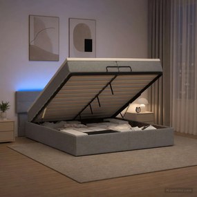 vidaXL Κρεβάτι Ottoman με Στρώμα και LED Ανοιχτό γκρι 200 x 200 cm