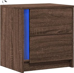 vidaXL Κομοδίνο με Φώτα LED Καφέ Δρυς Επεξεργασμένο Ξύλο