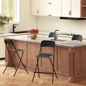 HOMCOM Σετ 2 σκαμπό μπαρ, πτυσσόμενα σκαμπό μπαρ με ατσάλινο πλαίσιο, για κουζίνα, τραπεζαρία, μαύρο