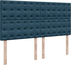 vidaXL Κρεβάτι Boxspring με Στρώμα Μπλε 200x200 εκ. Βελούδινο