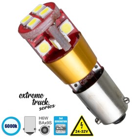 GloboStar® 81298 Λάμπα Φορτηγού BAx9S - H6W 3rd Generation Can-Bus Extreme Truck Series LED 12 SMD 3030 6W 900lm 360° DC 24-32V IP20 Ψυχρό Λευκό 6000K