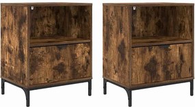 vidaXL Κομοδίνο 2 τμχ. Καπνιστή δρυς 49 x 36 x 61 εκ