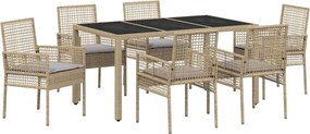 vidaXL Σέτ φαγητού για κήπο 7 pcs Μπεζ συνθετικό ρατάν