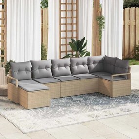 vidaXL Σετ Καναπέ Κήπου 7 pcs Μπεζ Πολυ ράταν