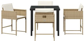 vidaXL Σέτ φαγητού για κήπο με μαξιλάρι 5 pcs Μπεζ Πολυ ράταν