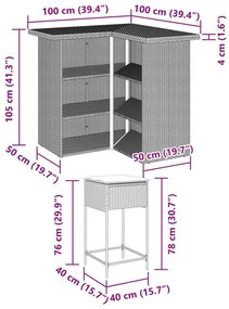 Σετ Επίπλων Μπαρ Κήπου 5 τεμ. Γκρι Συνθετικό Ρατάν με Μαξιλάρια - Γκρι