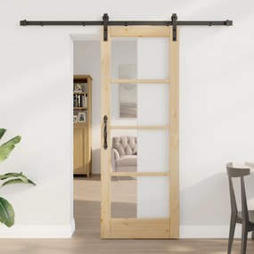 vidaXL Συρόμενη Πόρτα με Σετ Υλικών 'ORKDAL' Μασίφ Ξύλο & Γυαλί