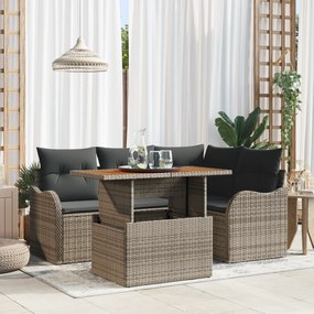 vidaXL Σετ Κήπου 5 Τεμαχίων με Μαξιλάρια, Γκρι, Πολυ-Ράτον Ακακίας