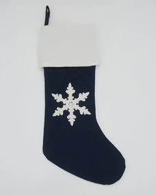 Χριστουγεννιάτικη Διακοσμητική Μπλε Μπότα με Κέντημα Χιονονιφάδα &amp; Βελουτέ Γύρισμα Christmas Stocking 45x15cm One Size (45x15cm)