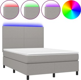 vidaXL Κρεβάτι Boxspring με Στρώμα &amp; LED Αν.Γκρι 140x190εκ. Υφασμάτινο
