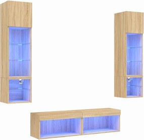 vidaXL Έπιπλα Τοίχου Τηλεόρασης 6 τεμ. LED Sonoma Δρυς από Επεξ. Ξύλο