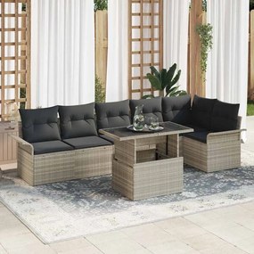 vidaXL Σετ 7 Τεμαχίων Καναπέ Κήπου με Μαξιλάρια Ανοιχτό Γκρι Πολυ Ρατάν