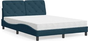 vidaXL Κρεβάτι με Στρώμα Μπλε 120x200 εκ. Βελούδινο