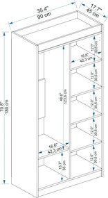 Διφυλλη Ντουλαπα Λευκο AKSER 45x90x180