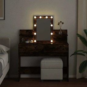 vidaXL Μπουντουάρ με LED Καπνιστή Δρυς 100x40x130 εκ.