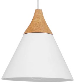 SHADE 00907 Μοντέρνο Κρεμαστό Φωτιστικό Οροφής Μονόφωτο 1 x E27 Λευκό Μεταλλικό με Ξύλο Καμπάνα Φ23 x Υ22cm