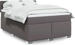 vidaXL Κρεβάτι Boxspring με Στρώμα Γκρι 140x200εκ. από Συνθετικό Δέρμα
