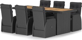 vidaXL Σετ Τραπεζαρίας Εξ. Χώρου 7 τεμ. Μαύρο Συνθ. Ρατάν με Μαξιλάρια