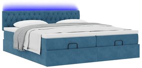 vidaXL Οθωμανικό κρεβάτι με στρώματα & LEDs Σκούρο μπλε Βελούδο