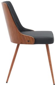 Καρέκλα Korom μαύρο pu-πόδι καρυδί μέταλλο 50x58.5x78εκ 50x58.5x78 εκ.