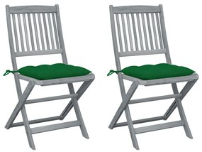 3064556 vidaXL Καρέκλες Εξ. Χώρου Πτυσσόμενες 2 τεμ. Ξύλο Ακακίας &amp; Μαξιλάρια Πράσινο, 1 Τεμάχιο