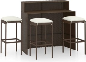 vidaXL Σετ Επίπλων Μπαρ Κήπου 4 Τεμαχίων Καφέ με Μαξιλάρια