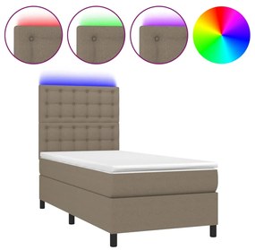 vidaXL Κρεβάτι Boxspring με Στρώμα & LED Taupe 80x200 εκ. Υφασμάτινο