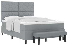 vidaXL Κρεβάτι με Στρώμα & Πάγκο Λαμπερό Γκρι 140x190 cm Ύφασμα