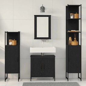 vidaXL Σετ Επίπλων Μπάνιου με ράφι 4 pcs Μαύρο 33 x 33 x 185.5 εκ
