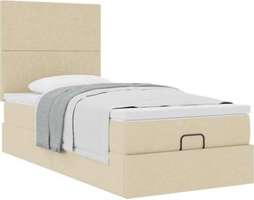 vidaXL Οθωμανικό κρεβάτι με στρώμα Cream 90x200cm ύφασμα