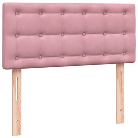 vidaXL Κρεβάτι Boxspring με Στρώμα &amp; LED Ροζ 90x220 εκ. Βελούδινο