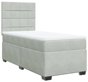 Κρεβάτι Boxspring με Στρώμα Ανοιχτό Γκρι 100x200 εκ. Βελούδινο - Γκρι