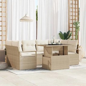 vidaXL Σετ Καναπέ Κήπου με αποθήκευση 7 pcs Μπεζ Πολυ ράταν