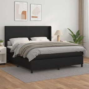 Κρεβάτι Boxspring με Στρώμα Μαύρο 160x200εκ.από Συνθετικό Δέρμα