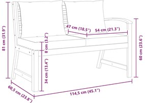 vidaXL Παγκάκι Κήπου 114,5 εκ. από Μασίφ Ξύλο Ακακίας με Κρεμ Μαξιλάρι