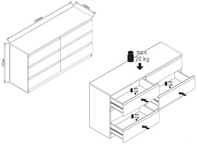 Μπουφές/Συρταριέρα RONAN με 3+3 συρτάρια Livorno Oak/Μαύρο 140x42x74.5cm