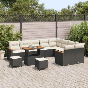 vidaXL Σετ Καναπέ Κήπου με μαξιλάρι 12 pcs Μαύρο Πολυ Ρατάν