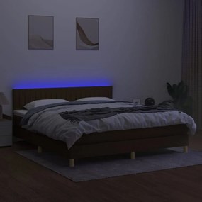vidaXL Κρεβάτι Boxspring με Στρώμα &amp; LED Σκ.Καφέ 180x200εκ. Υφασμάτινο