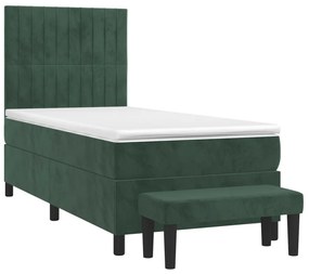 vidaXL Κρεβάτι Boxspring με Στρώμα Σκούρο Πράσινο 90x190 εκ. Βελούδινο